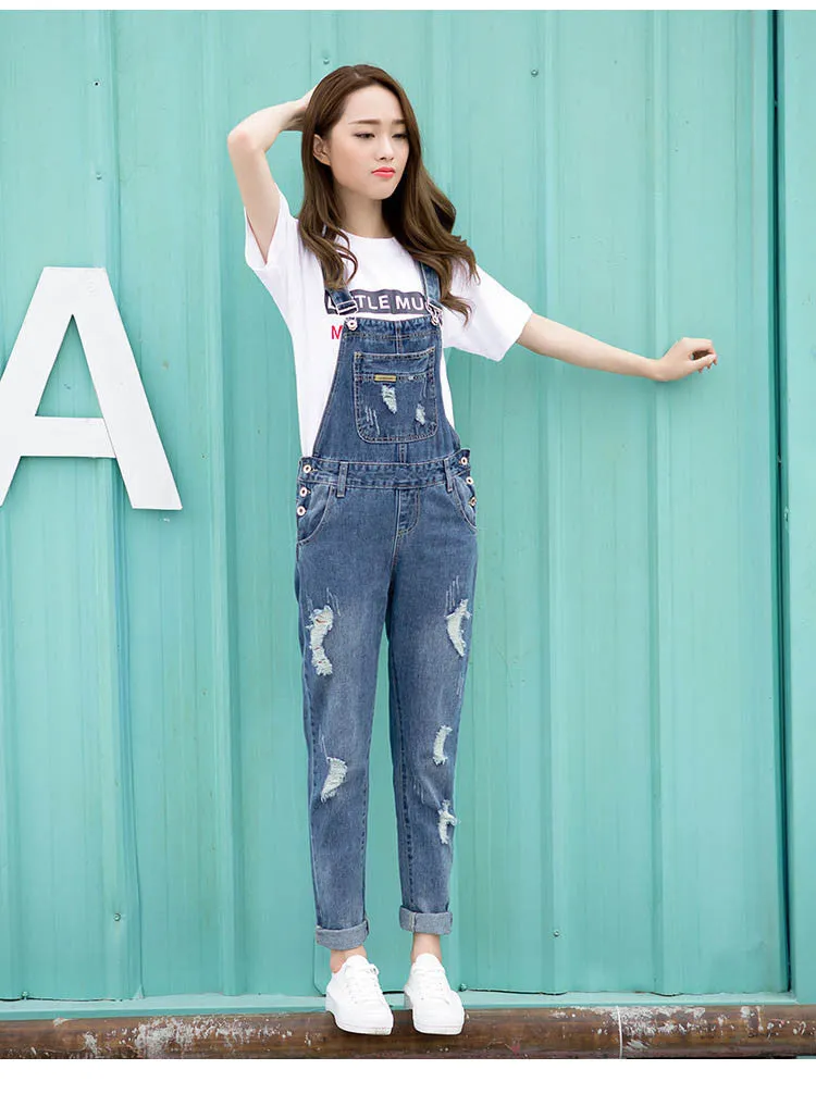 Fashion Ripped Jeans Jumpsuits Ladies Girls long Pants Casual Women Rompers bib overalls Suspenders
