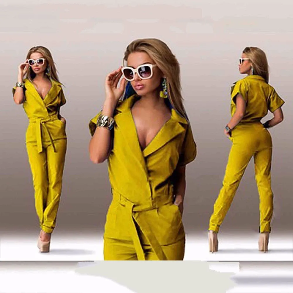Fashion Summer Women's Jumpsuits Short Sleeve Slim Fit Hollow Rompers Sexy Womens Jumpsuit Casual Long Pants Solid B6147R