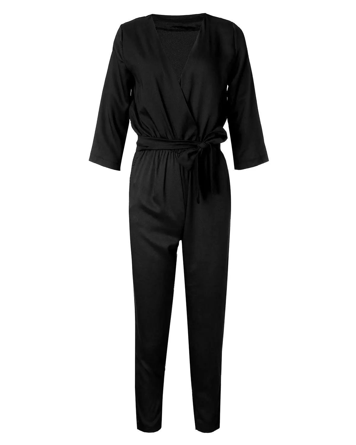 Fashion Women Jumpsuits Spring Autumn Solid Color Bodysuit Half Sleeve V Neck Casual Style Elegant Ladies Long Romper Overalls