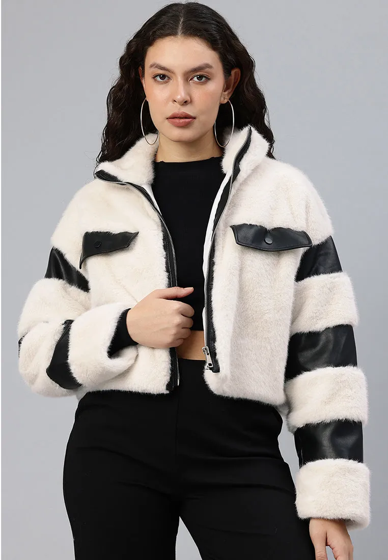 Faux Fur & Faux Leather Coat By RUW