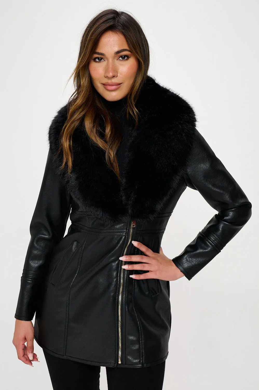 Faux Leather & Fur Jacket