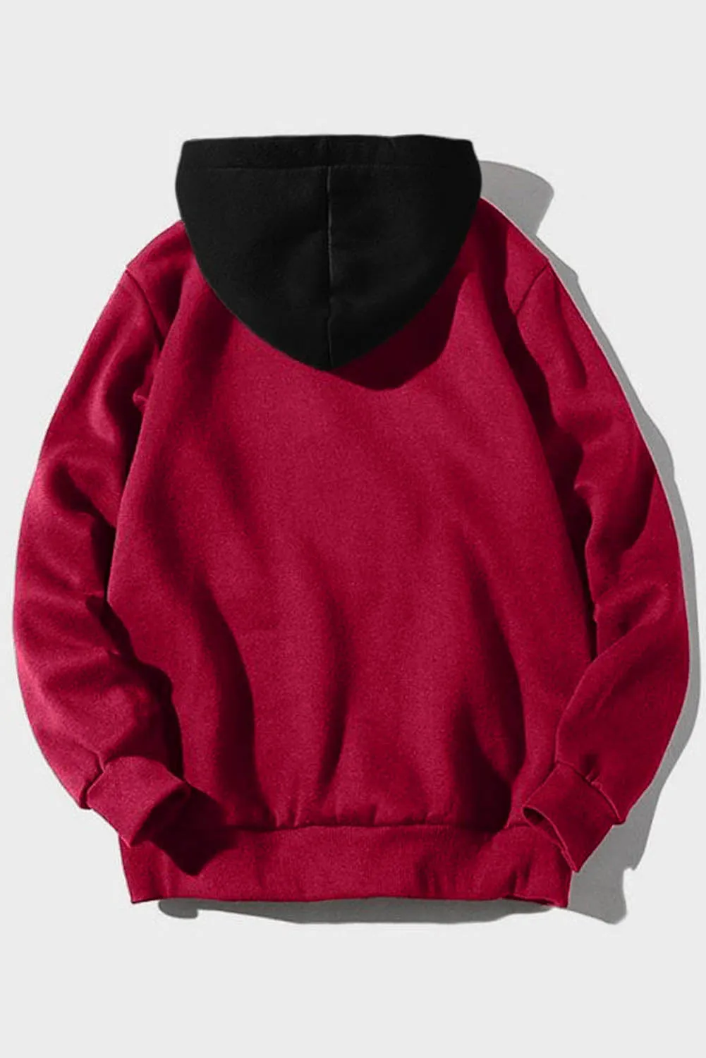 Fiery Red Valentine Love Heart Print Color Block Men's Pullover Hoodie