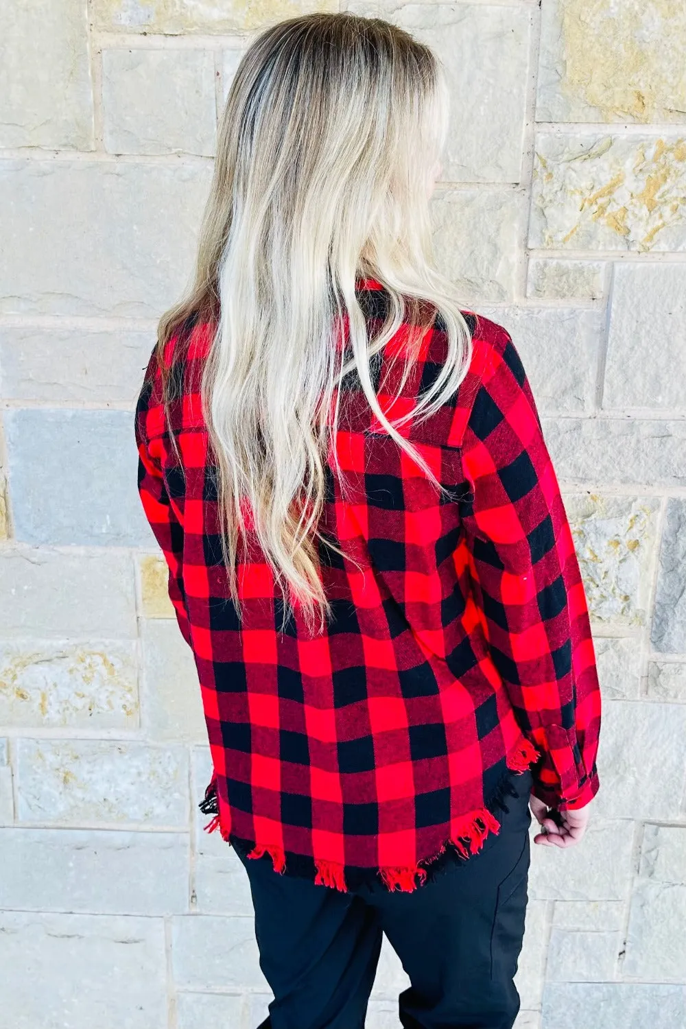 FRAY HEM BUFFALO PLAID SHIRTS