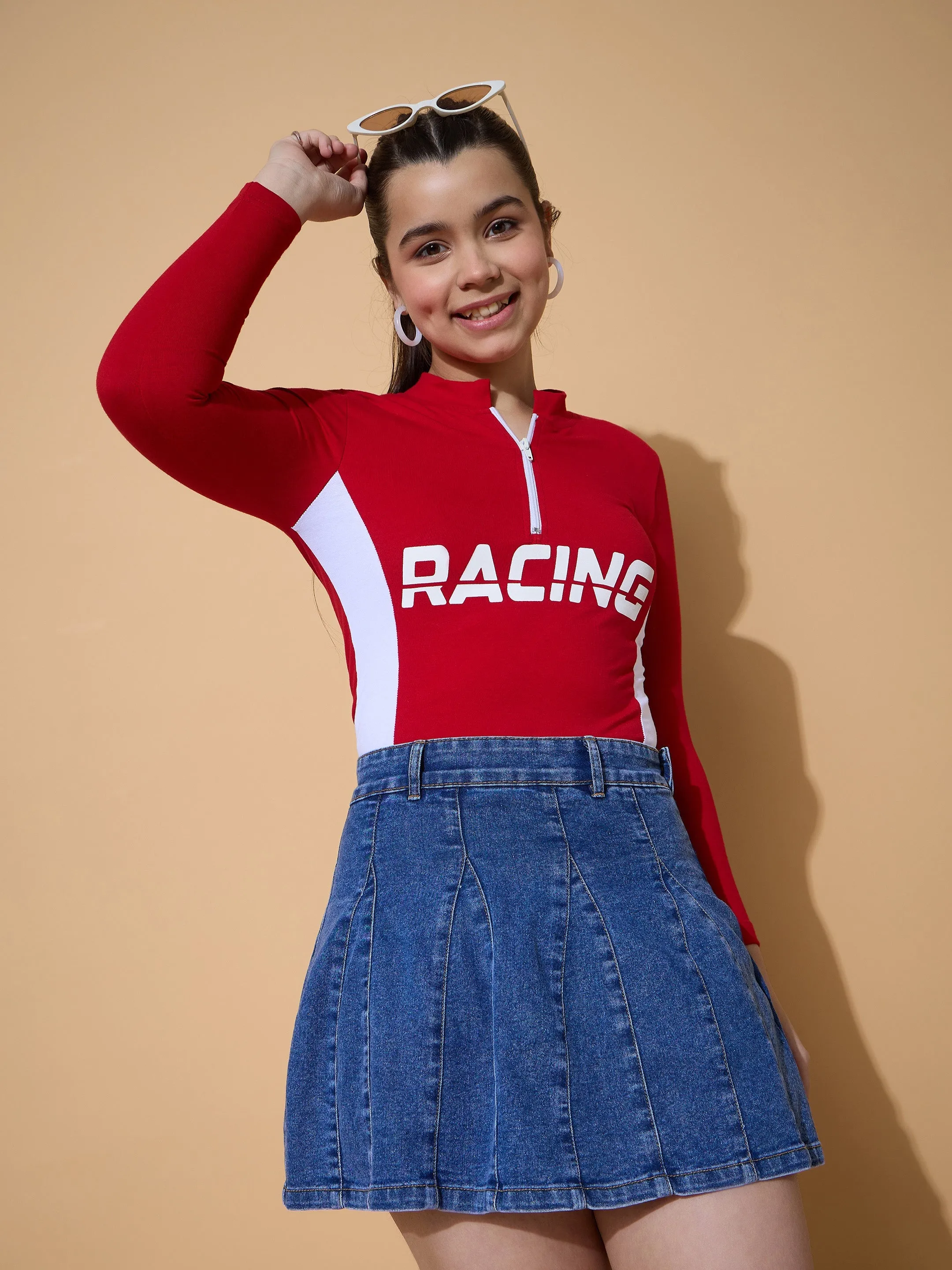 Girls Blue Blast Denim Flared Mini Skirt