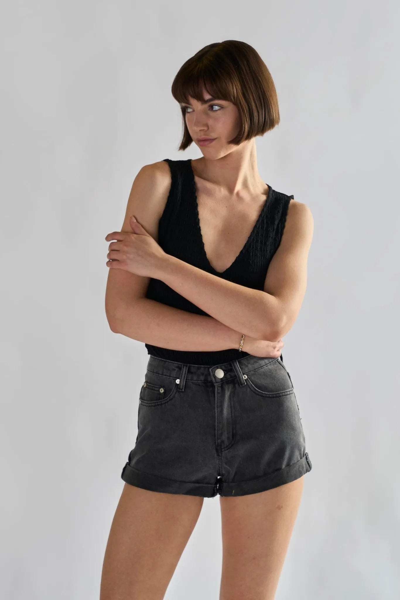 Glamorous Washed Black High Waisted Denim Shorts