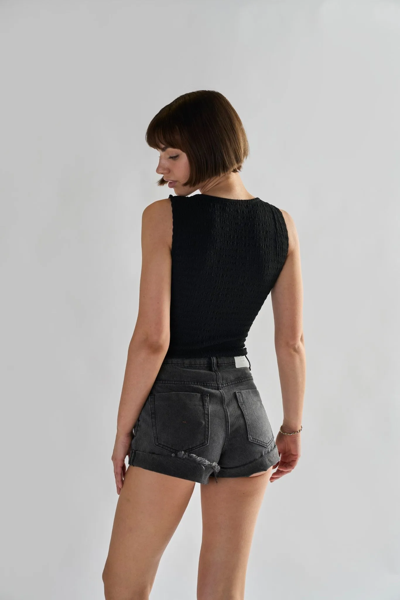 Glamorous Washed Black High Waisted Denim Shorts