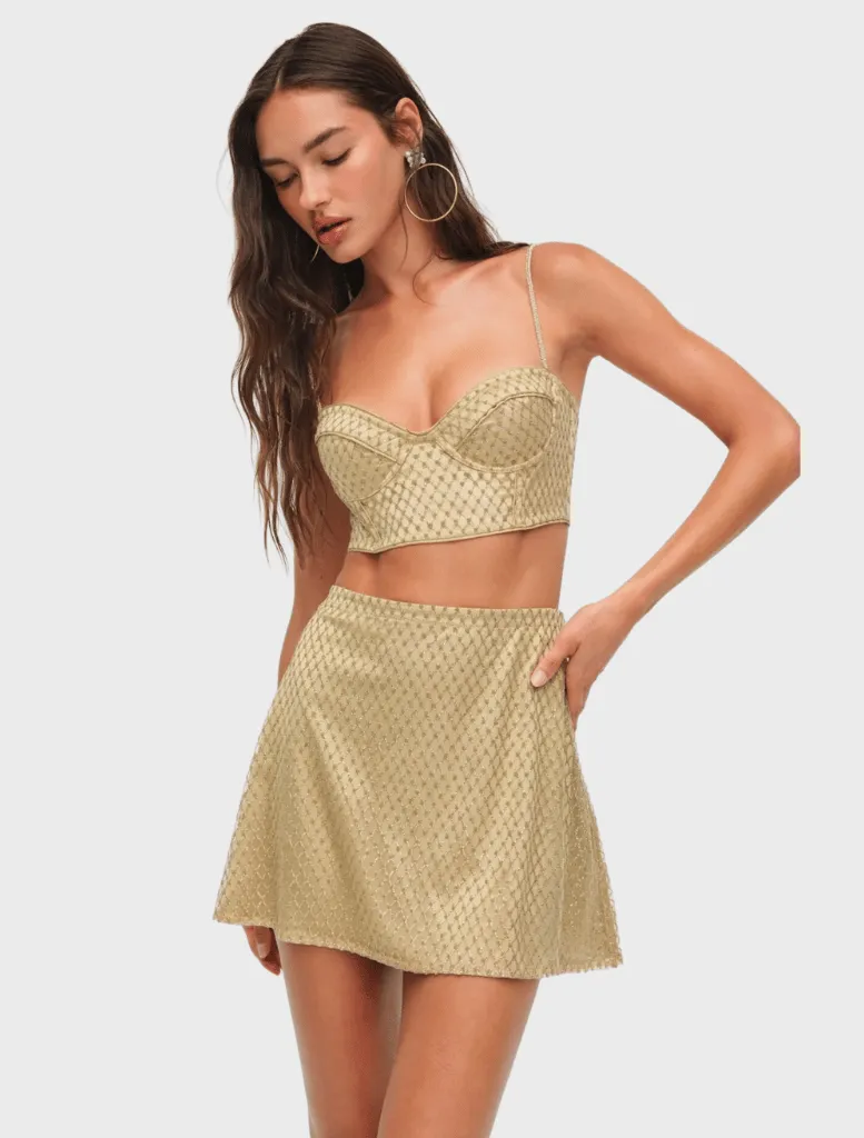 Glitter Grid Mini Skirt - Gold