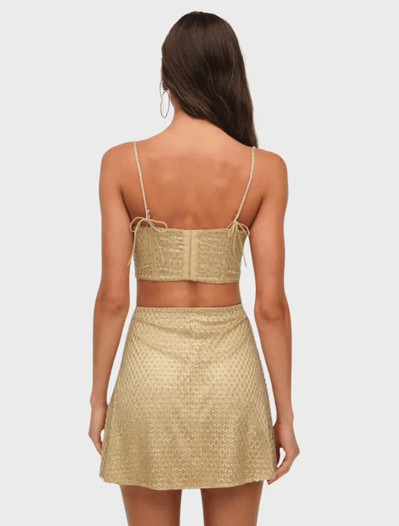 Glitter Grid Mini Skirt - Gold