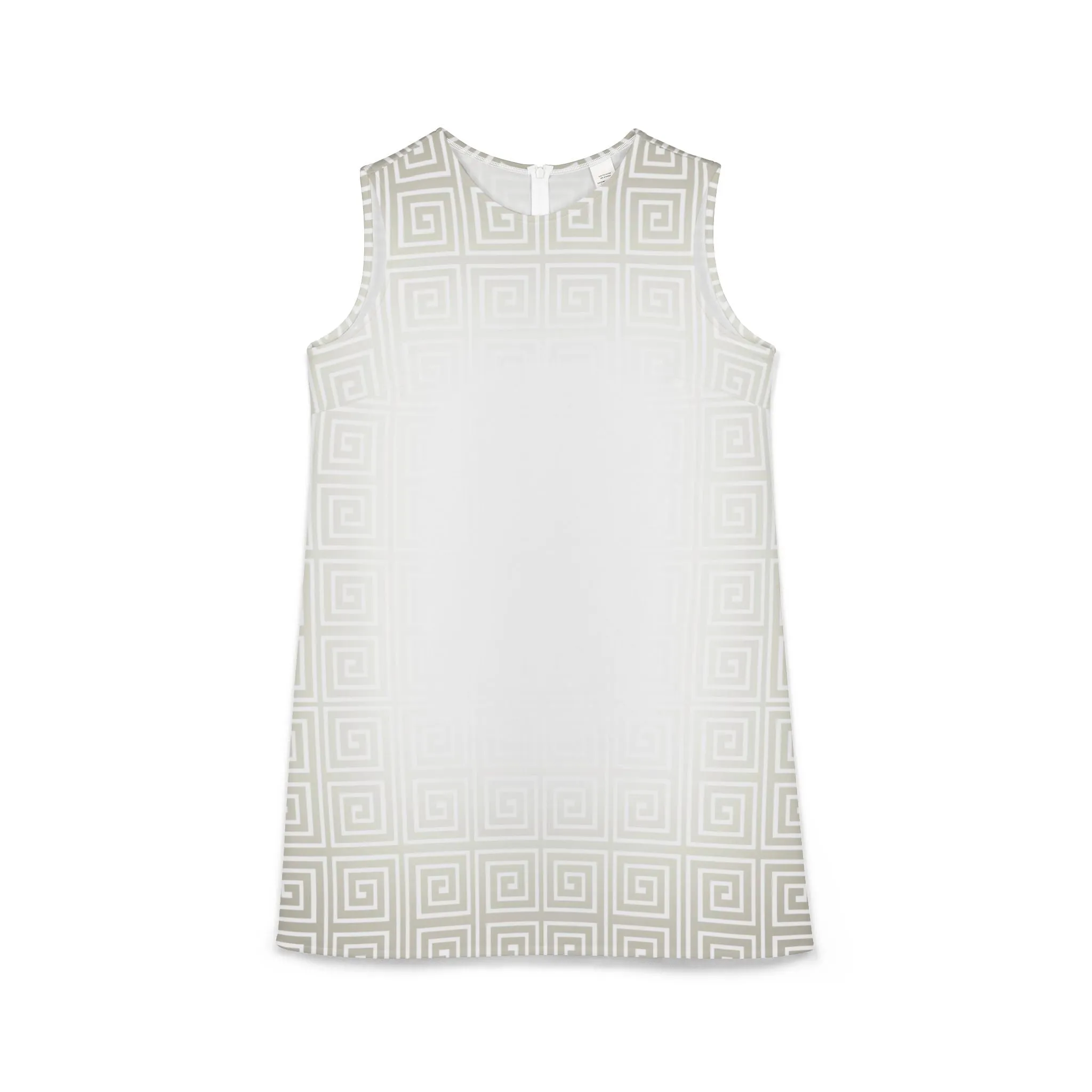 Greek Key Cream White A-line Sleeveless Dress