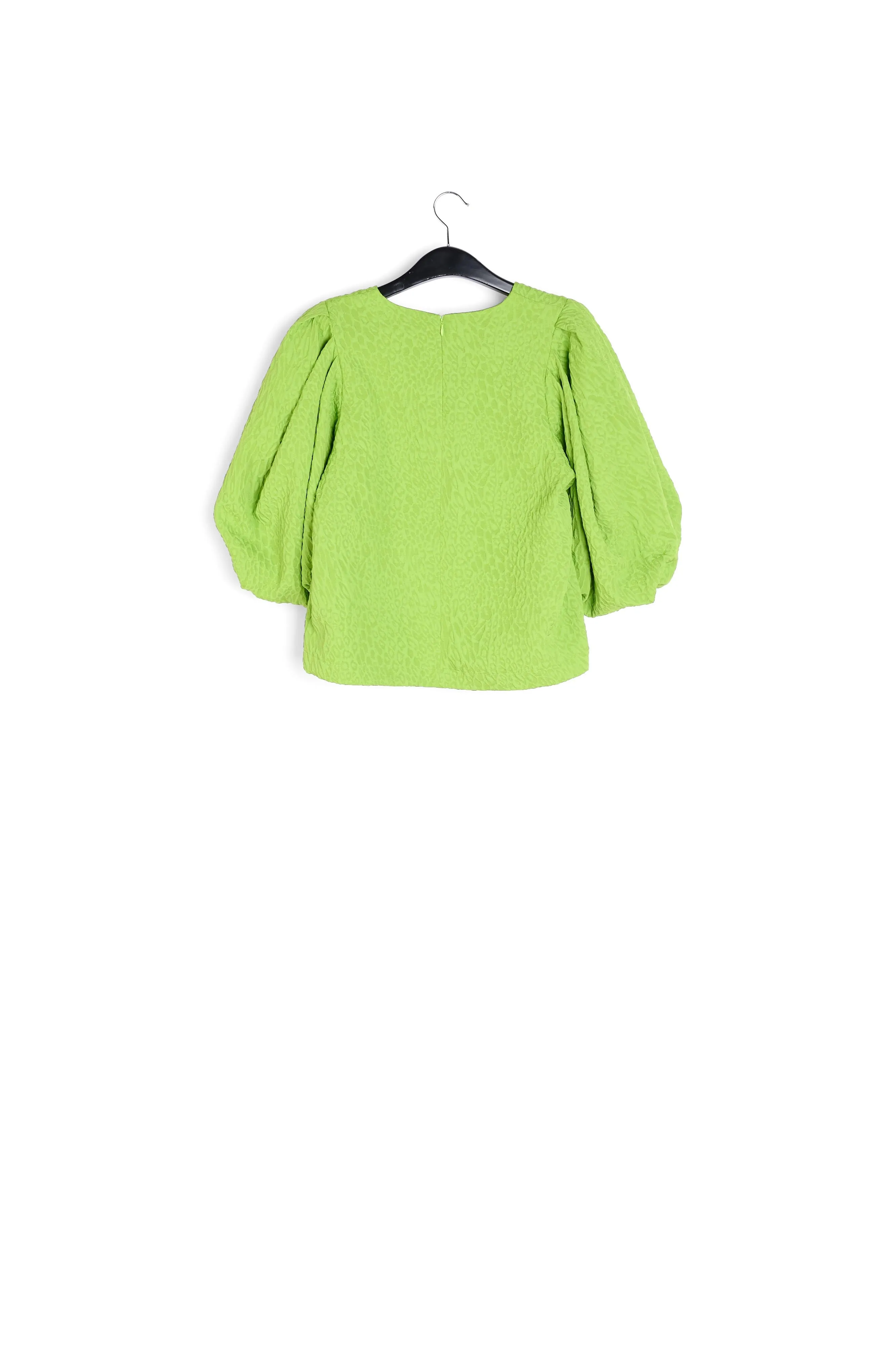Green jacquard top with puffed sleeves