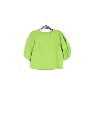 Green jacquard top with puffed sleeves
