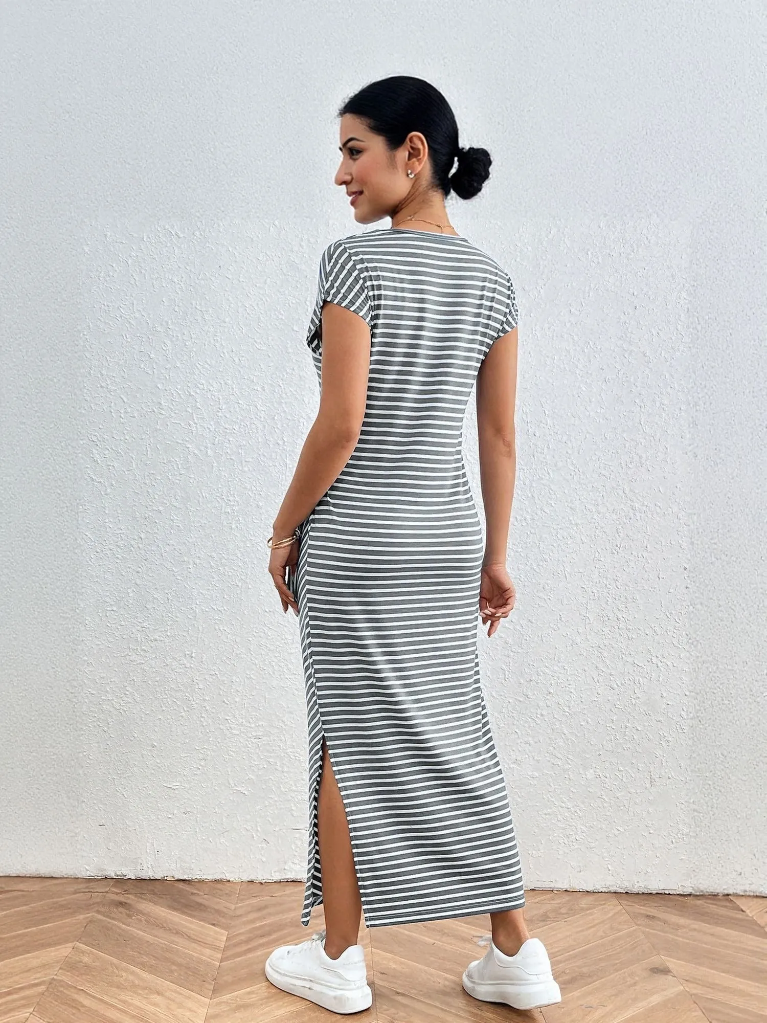 Grey Sleeveless Side Slit Maxi Dress