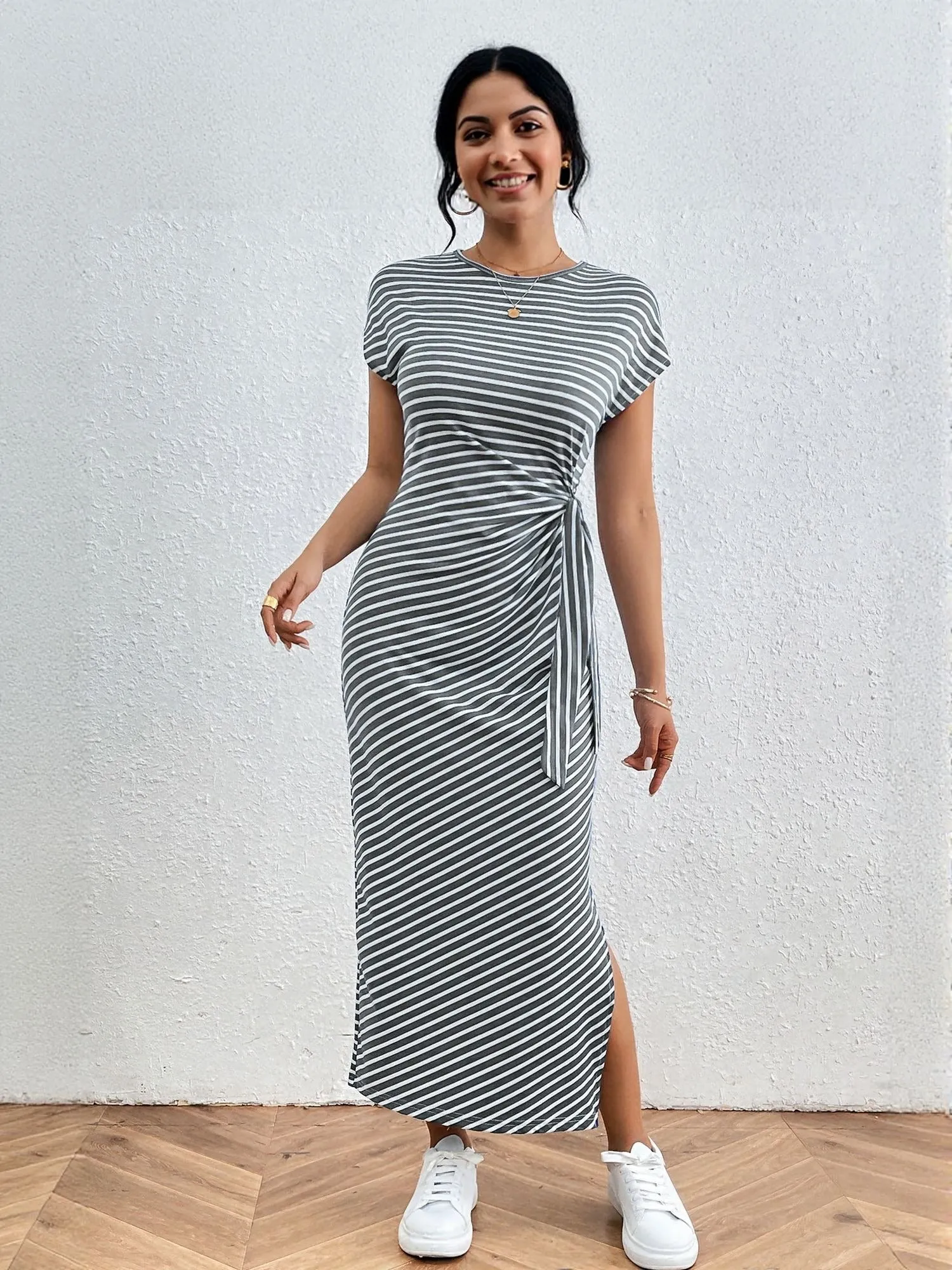 Grey Sleeveless Side Slit Maxi Dress