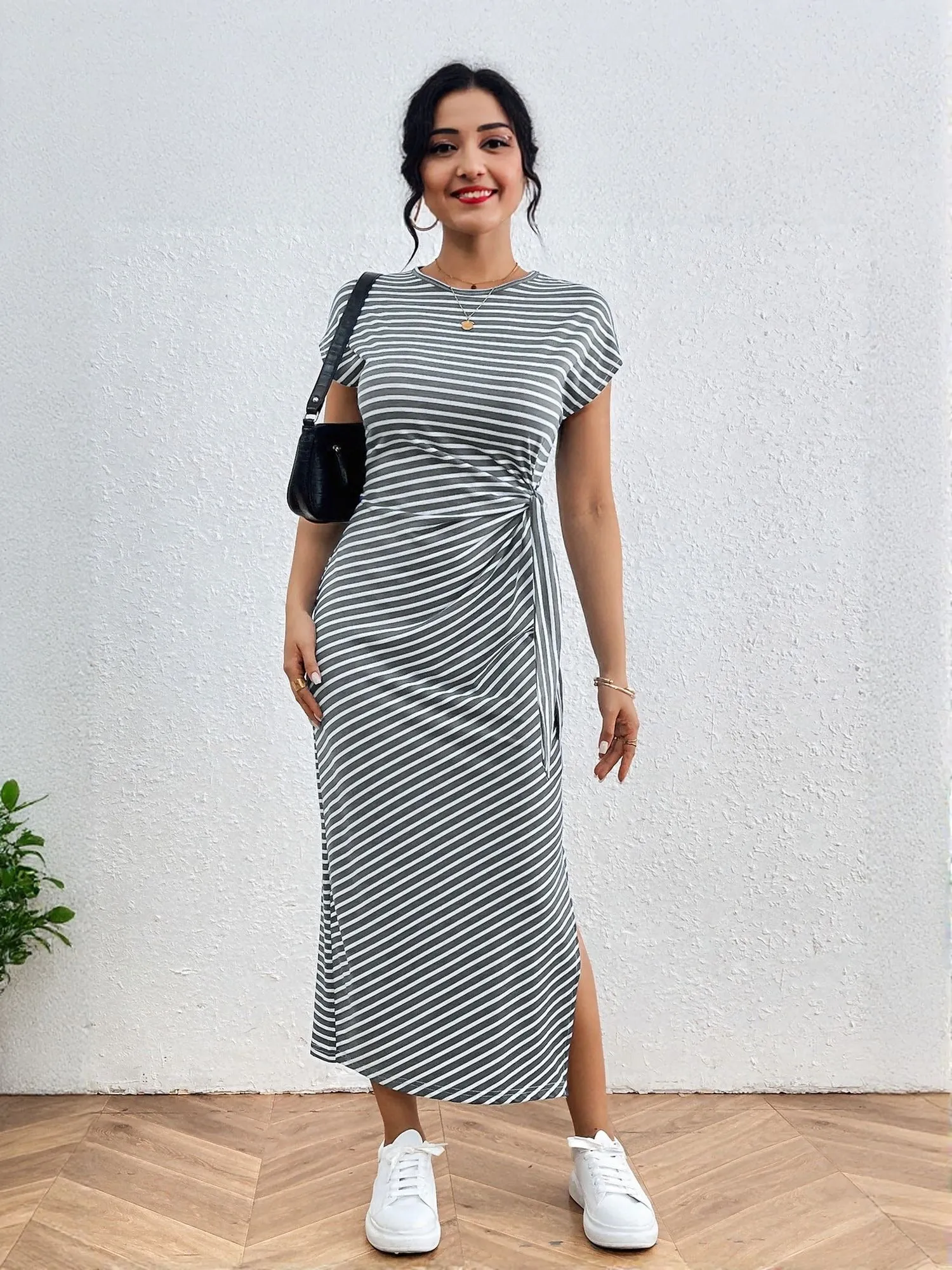 Grey Sleeveless Side Slit Maxi Dress