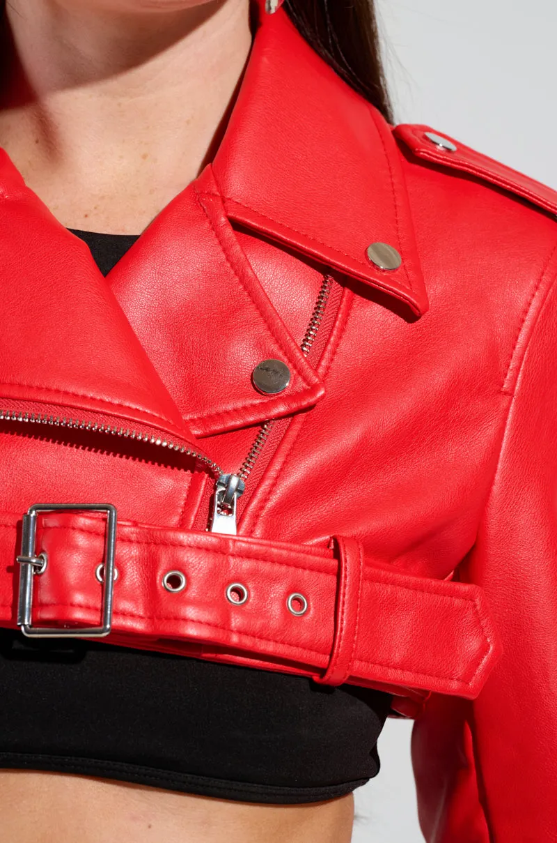 HALF MY HEART ULTRA CROP MOTO IN RED