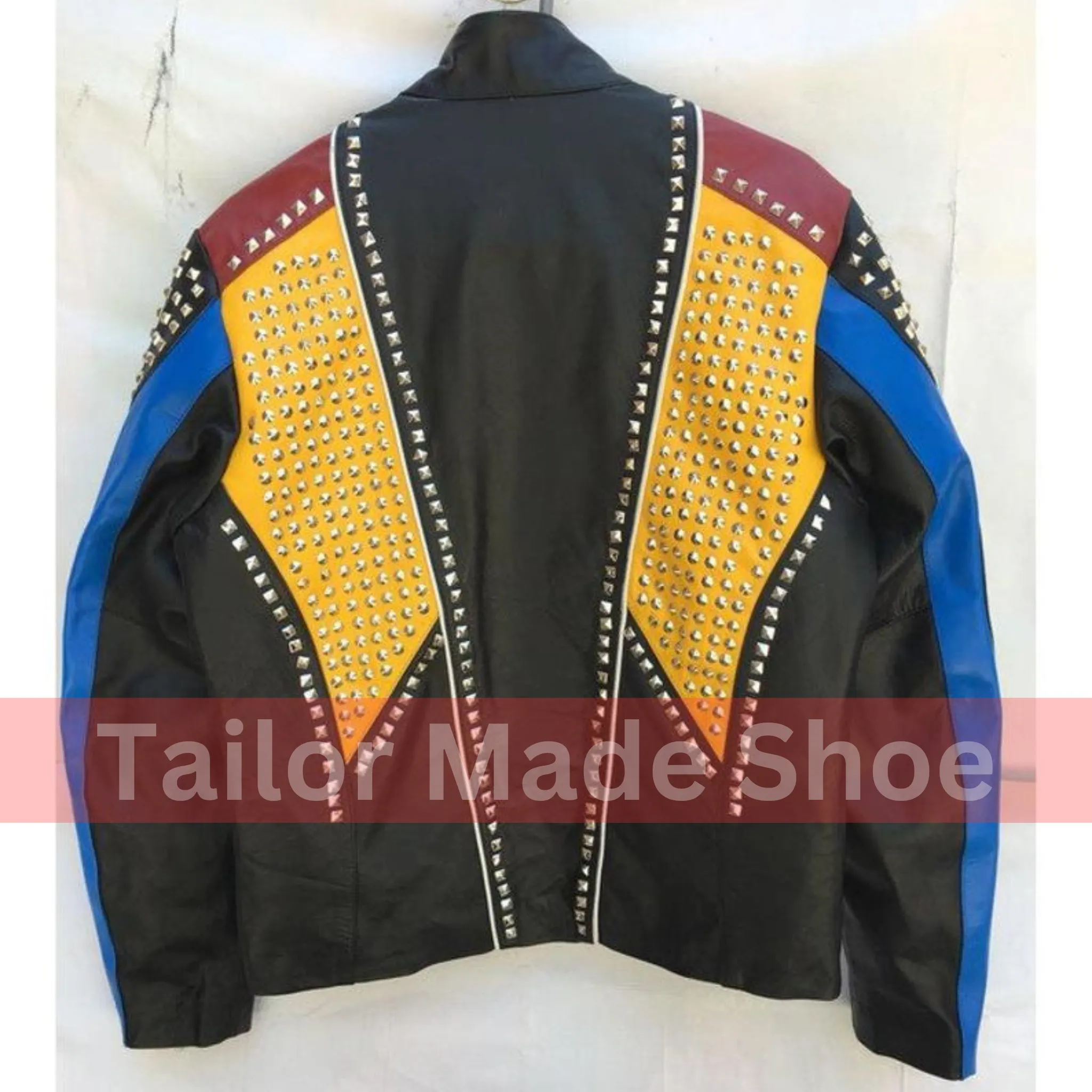 Handmade Men Multi Color Biker Jackets, Real Leather Studded Jackets For Men's