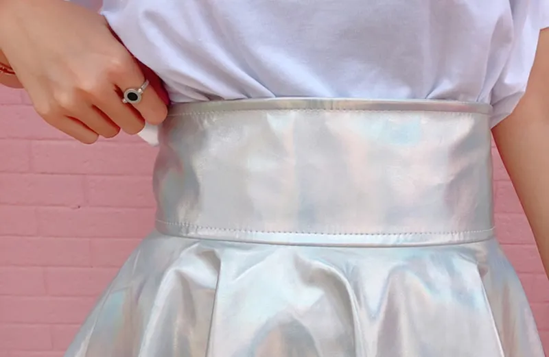 Harajuku Iridescent Holographic Tennis Skirt