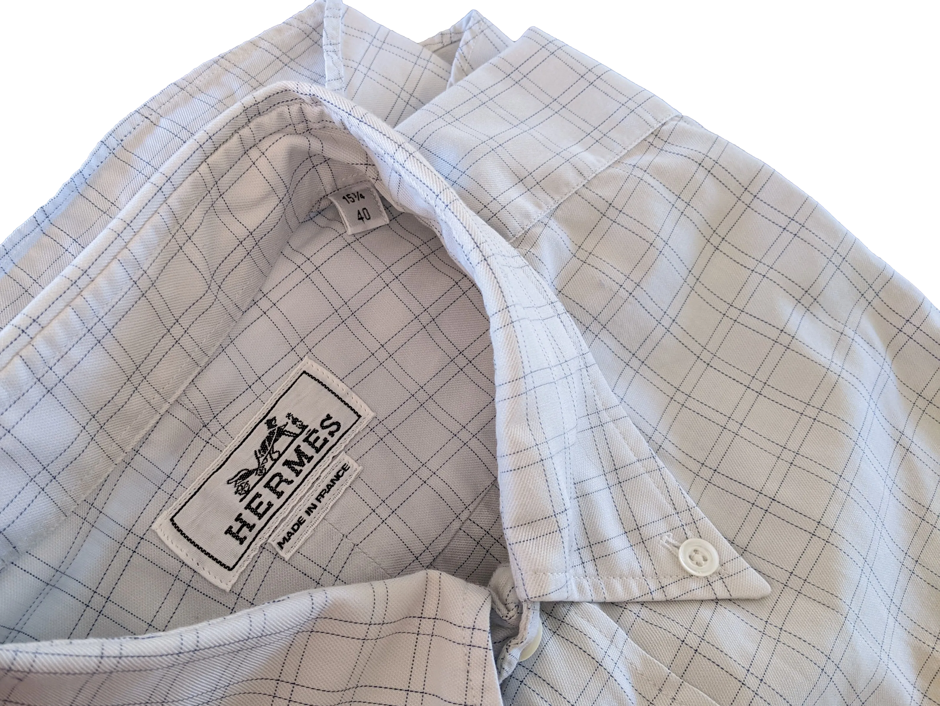 Hermes Men's Plaid Blue Cotton Long Sleeves Shirt, Sz40, New!