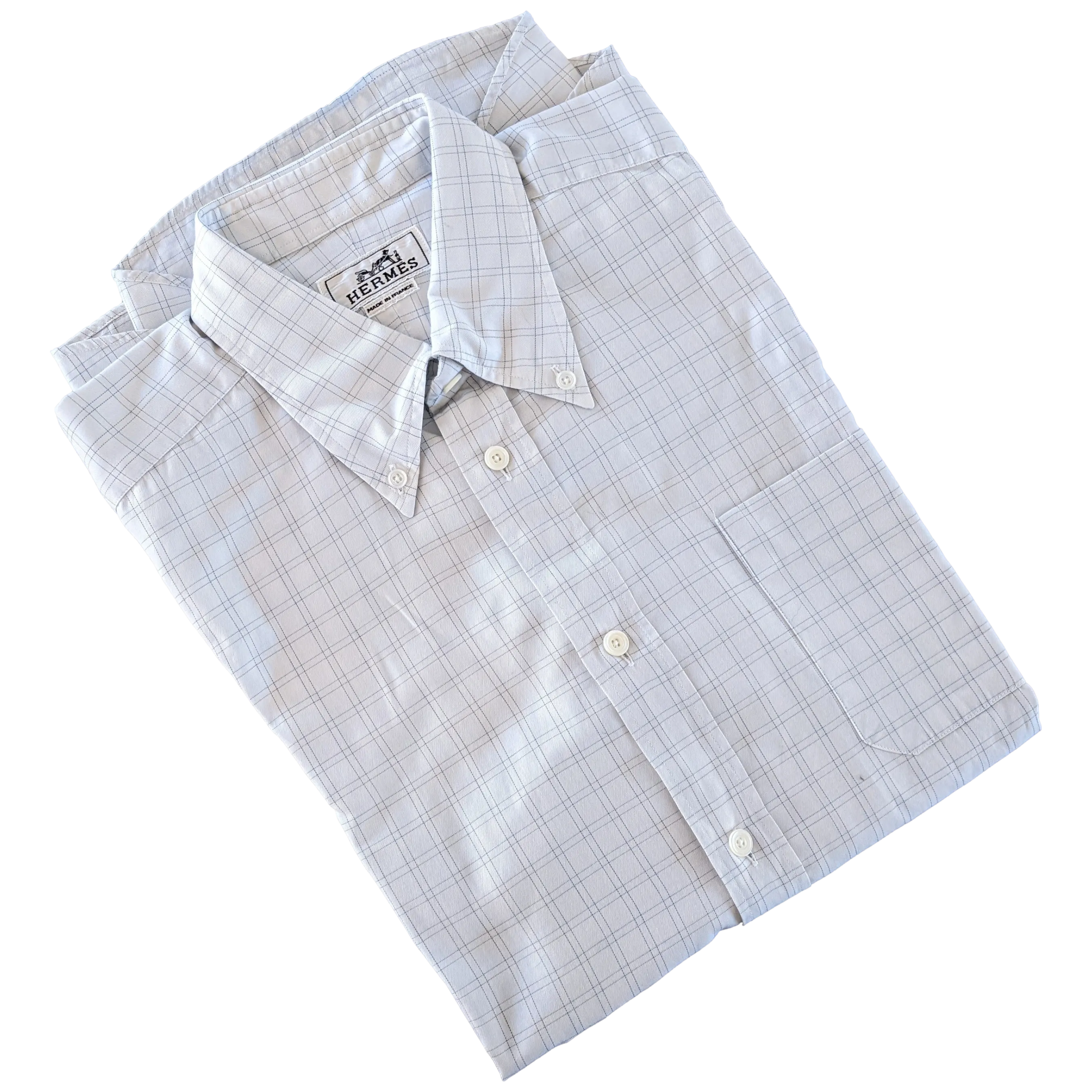 Hermes Men's Plaid Blue Cotton Long Sleeves Shirt, Sz40, New!