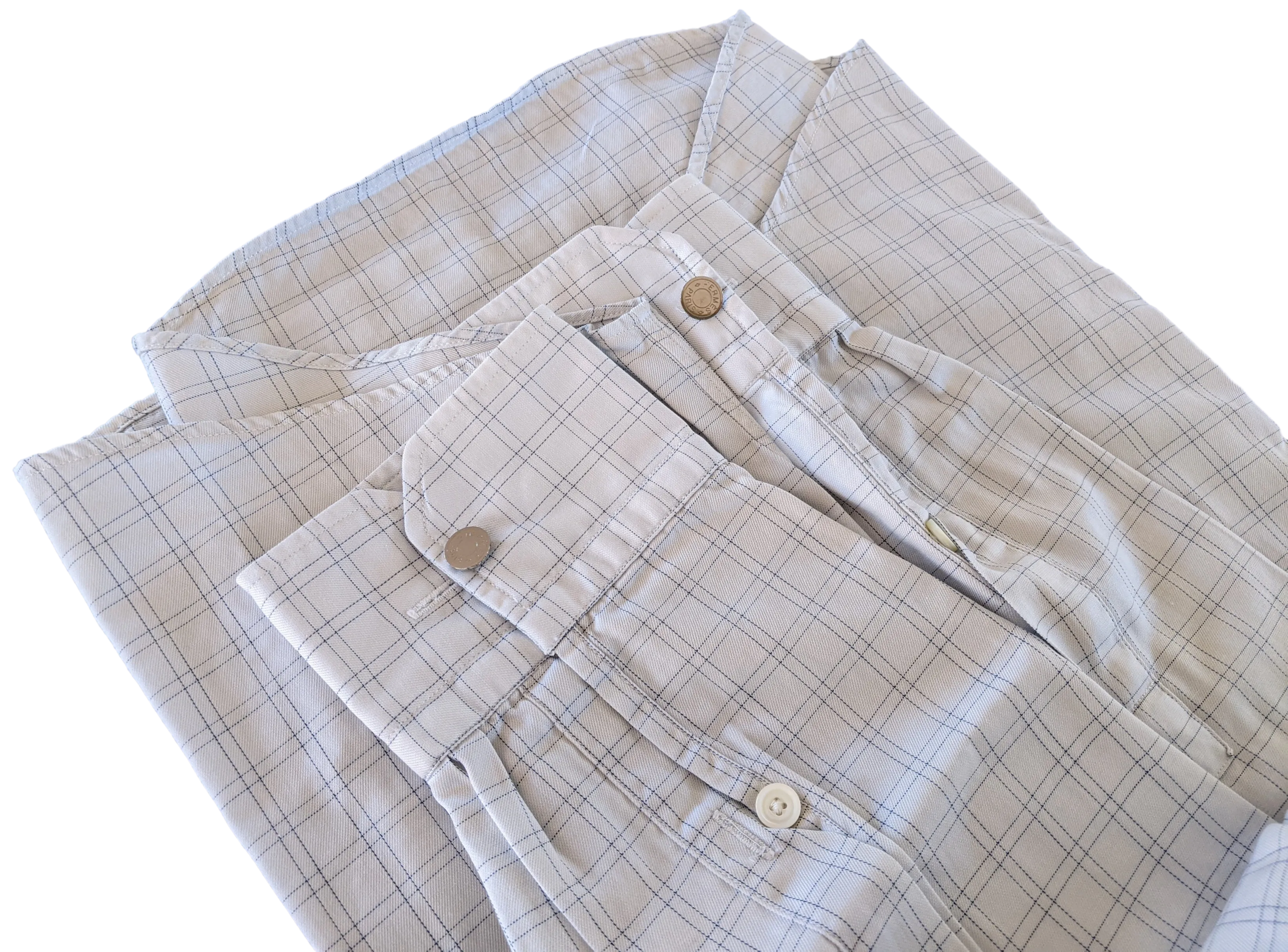 Hermes Men's Plaid Blue Cotton Long Sleeves Shirt, Sz40, New!