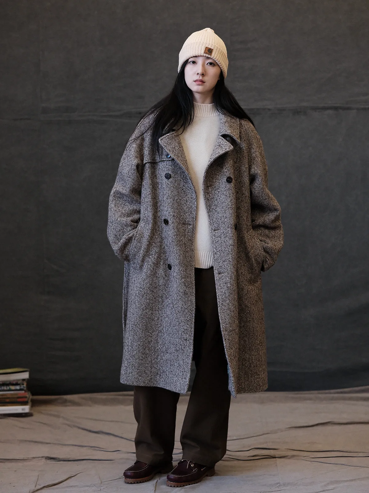 Herringbone Tweed Trench Coat