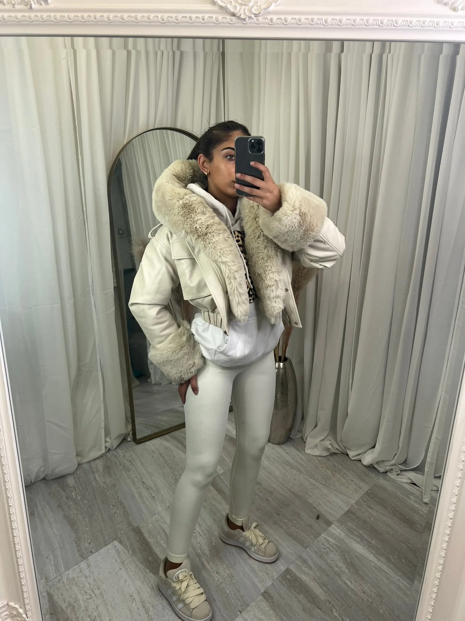 Hooded faux fur jacket