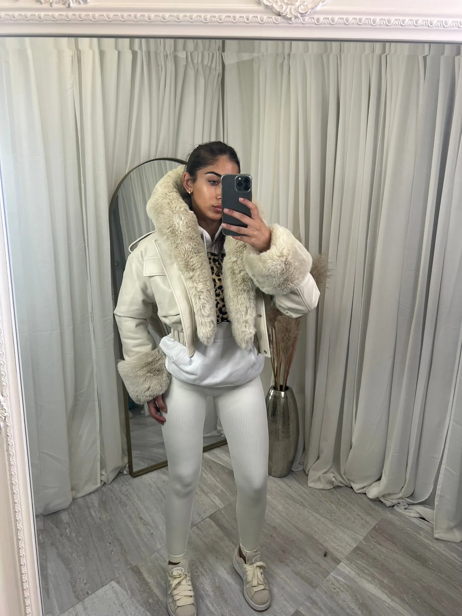 Hooded faux fur jacket