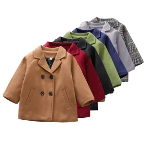Jackets Child  Girl Woolen Double-breasted Baby Trench Coat Lapel Autumn Kids Outerwear  Winter Wool Overcoat