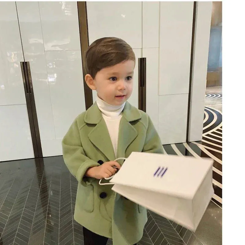 Jackets Child  Girl Woolen Double-breasted Baby Trench Coat Lapel Autumn Kids Outerwear  Winter Wool Overcoat