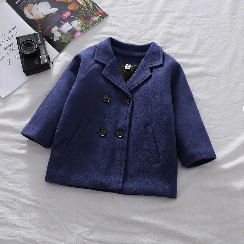 Jackets Child  Girl Woolen Double-breasted Baby Trench Coat Lapel Autumn Kids Outerwear  Winter Wool Overcoat