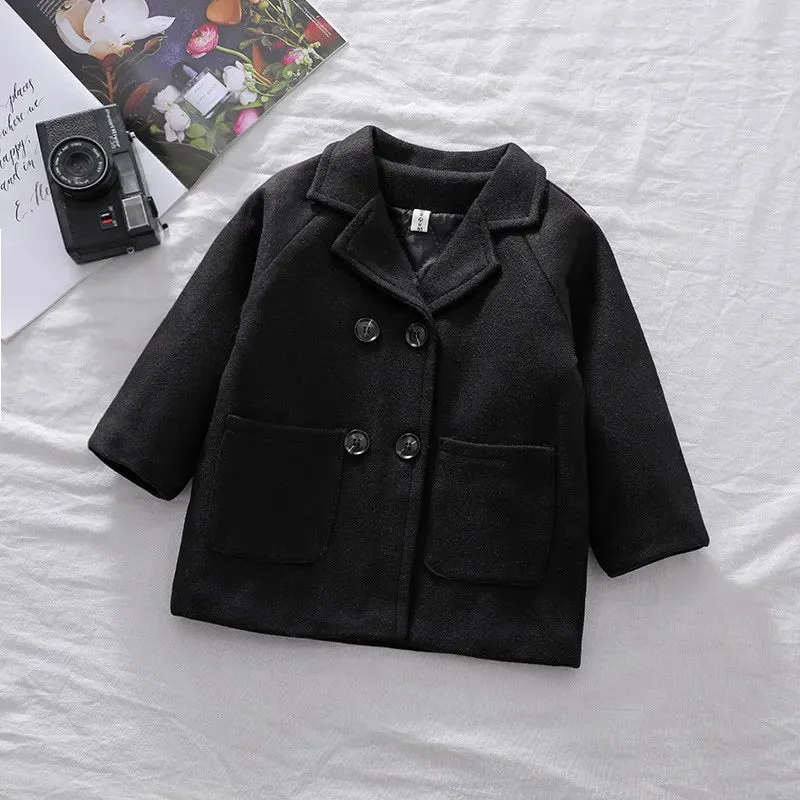 Jackets Child  Girl Woolen Double-breasted Baby Trench Coat Lapel Autumn Kids Outerwear  Winter Wool Overcoat