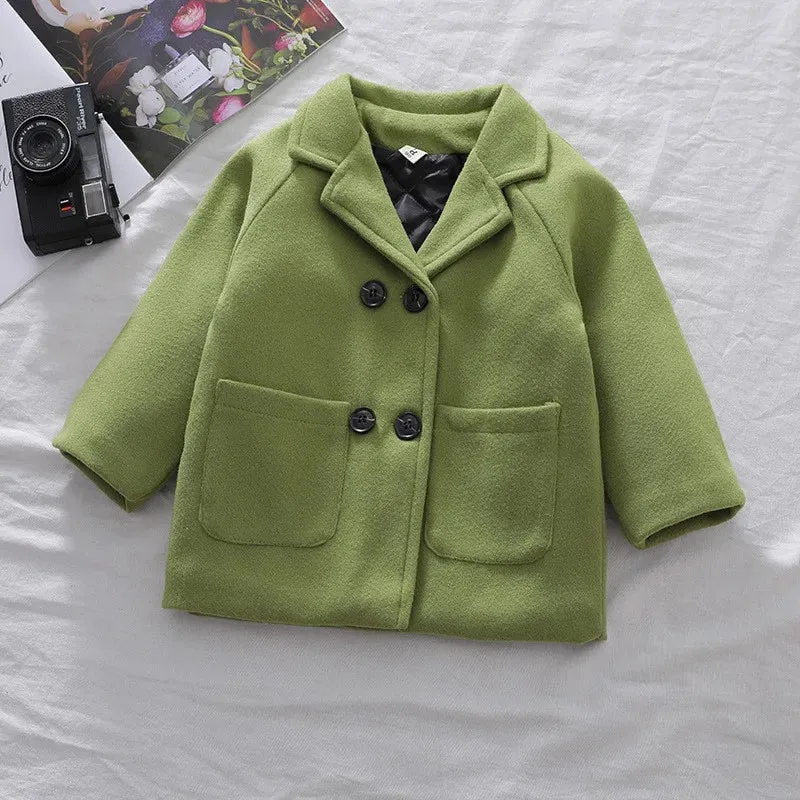 Jackets Child  Girl Woolen Double-breasted Baby Trench Coat Lapel Autumn Kids Outerwear  Winter Wool Overcoat