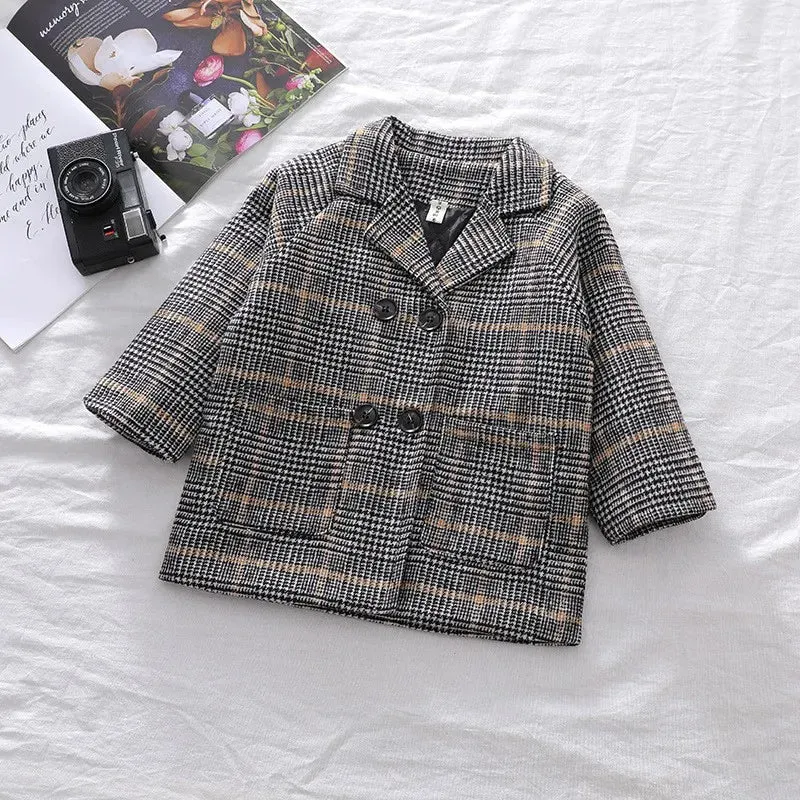Jackets Child  Girl Woolen Double-breasted Baby Trench Coat Lapel Autumn Kids Outerwear  Winter Wool Overcoat