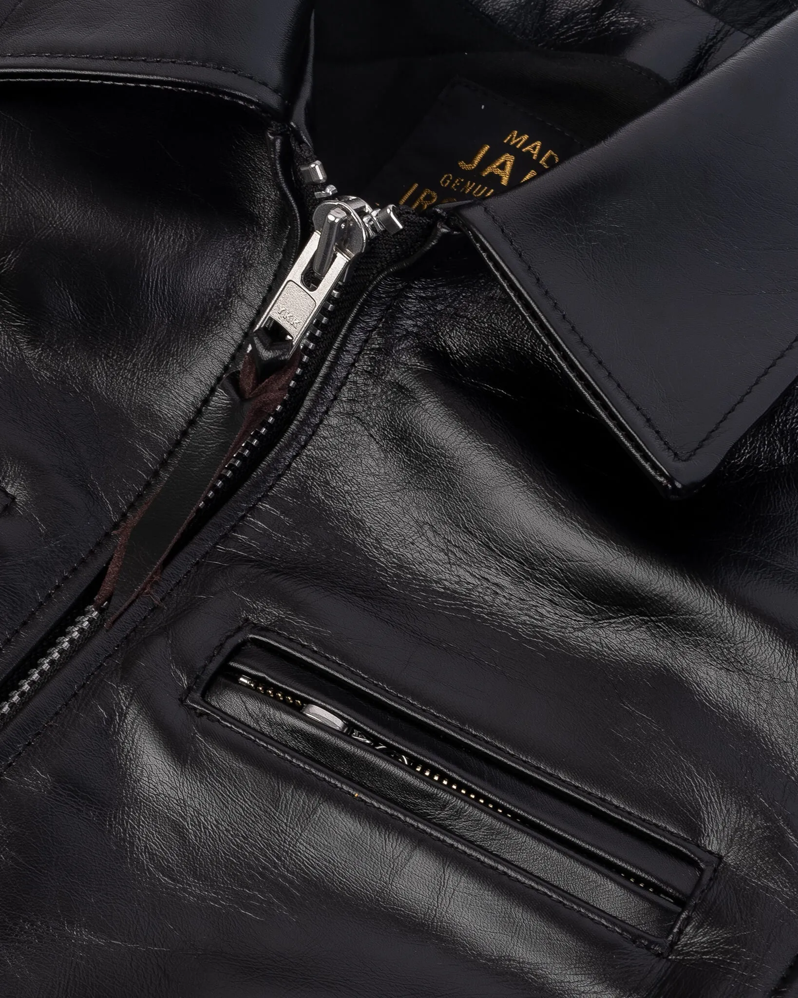 Japanese Horsehide Rider’s Jacket with Collar - Black (Tea-Core Dyed)