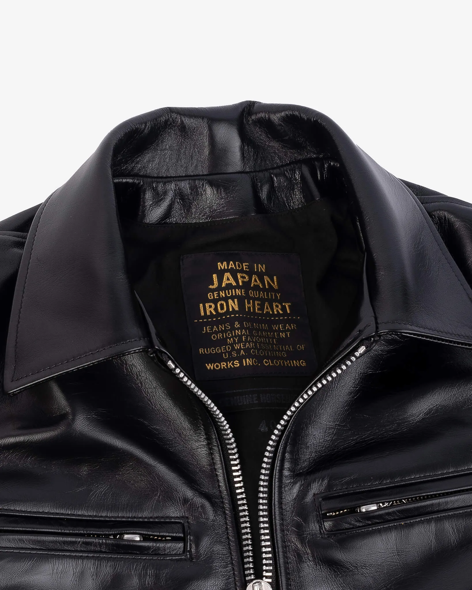 Japanese Horsehide Rider’s Jacket with Collar - Black (Tea-Core Dyed)