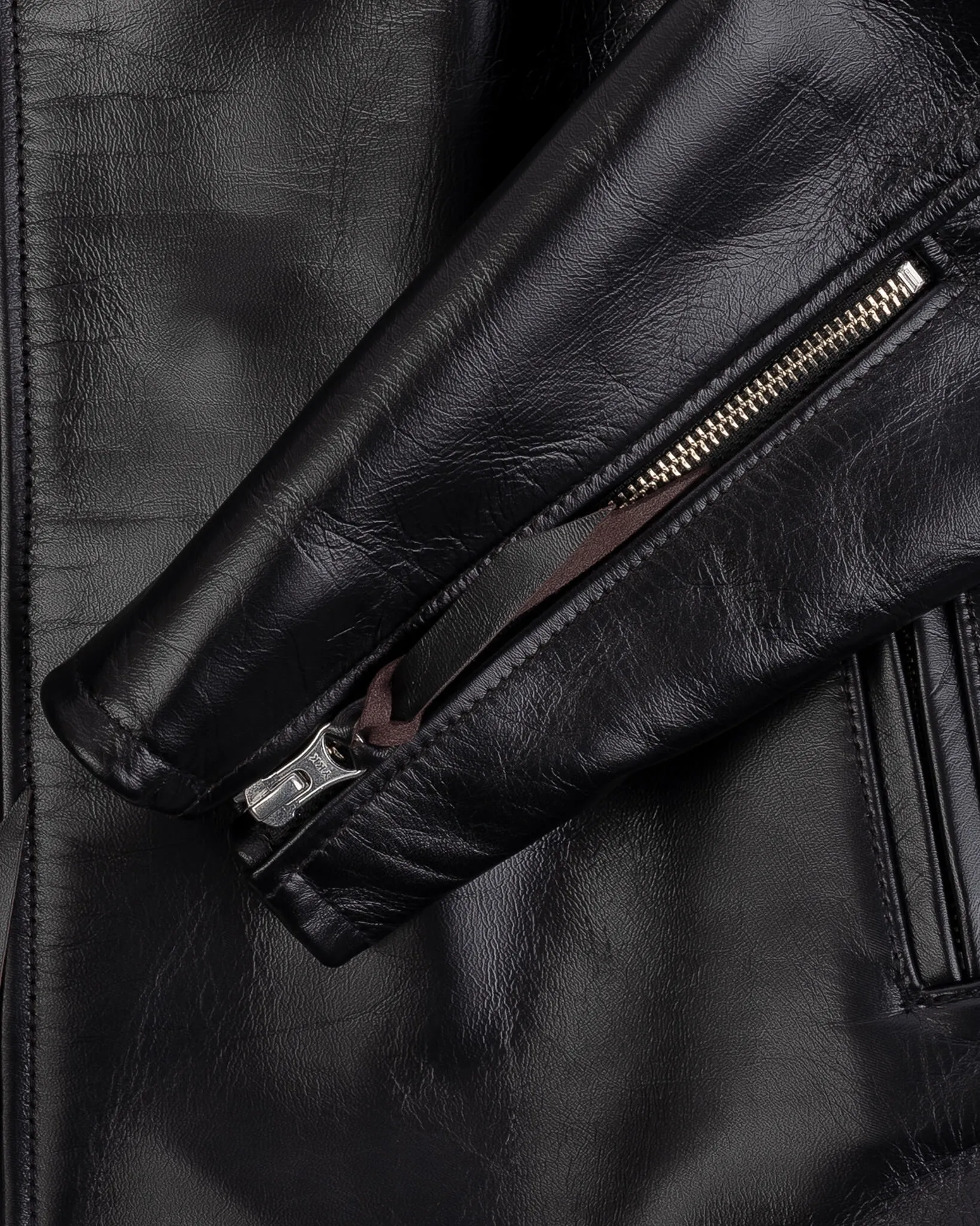 Japanese Horsehide Rider’s Jacket with Collar - Black (Tea-Core Dyed)