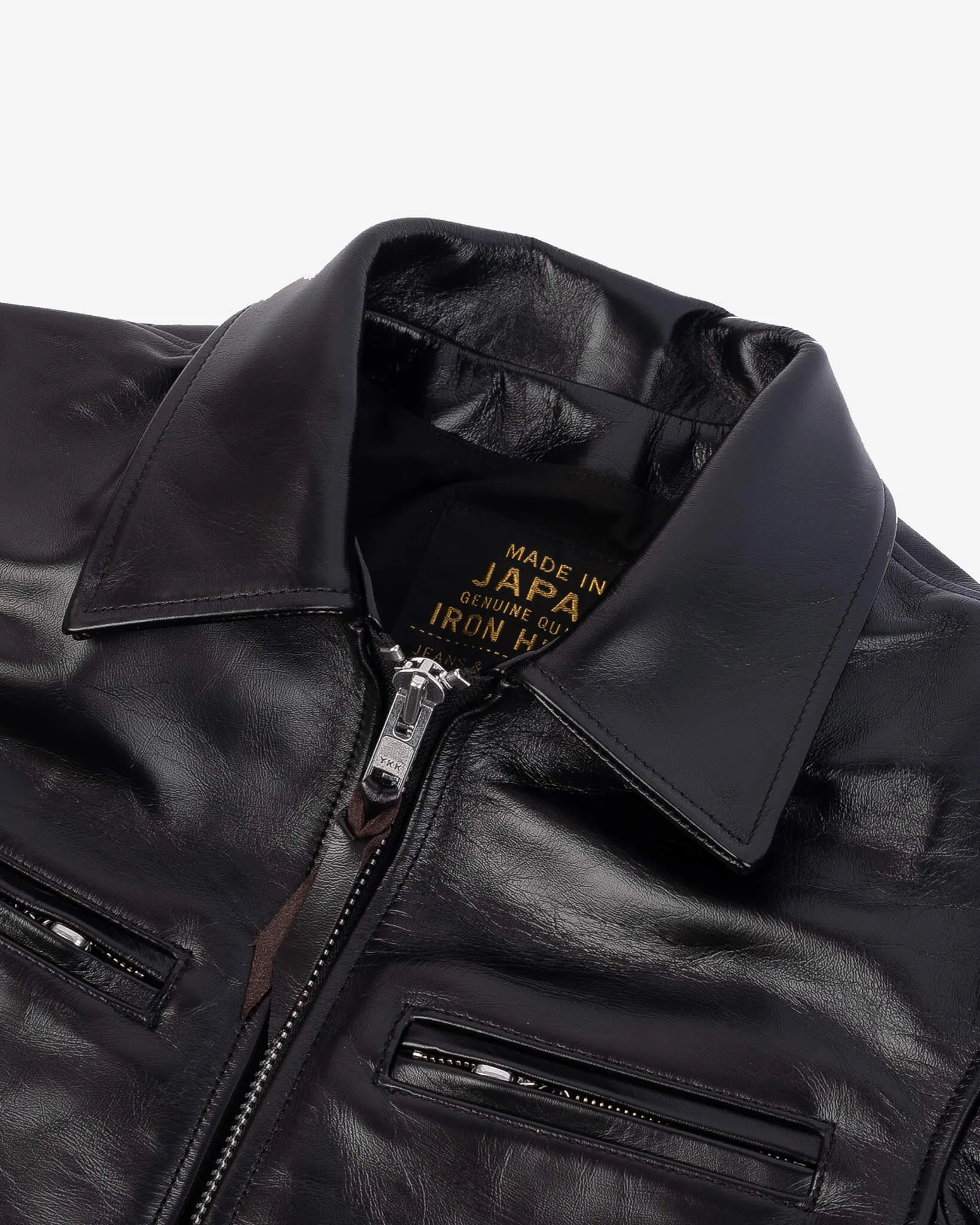 Japanese Horsehide Rider’s Jacket with Collar - Black (Tea-Core Dyed)