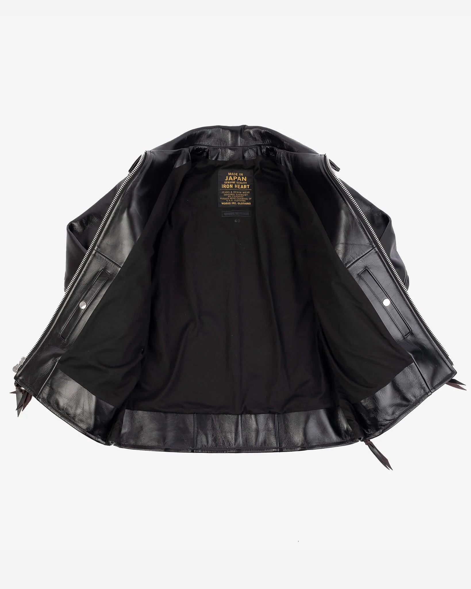 Japanese Horsehide Rider’s Jacket with Collar - Black (Tea-Core Dyed)