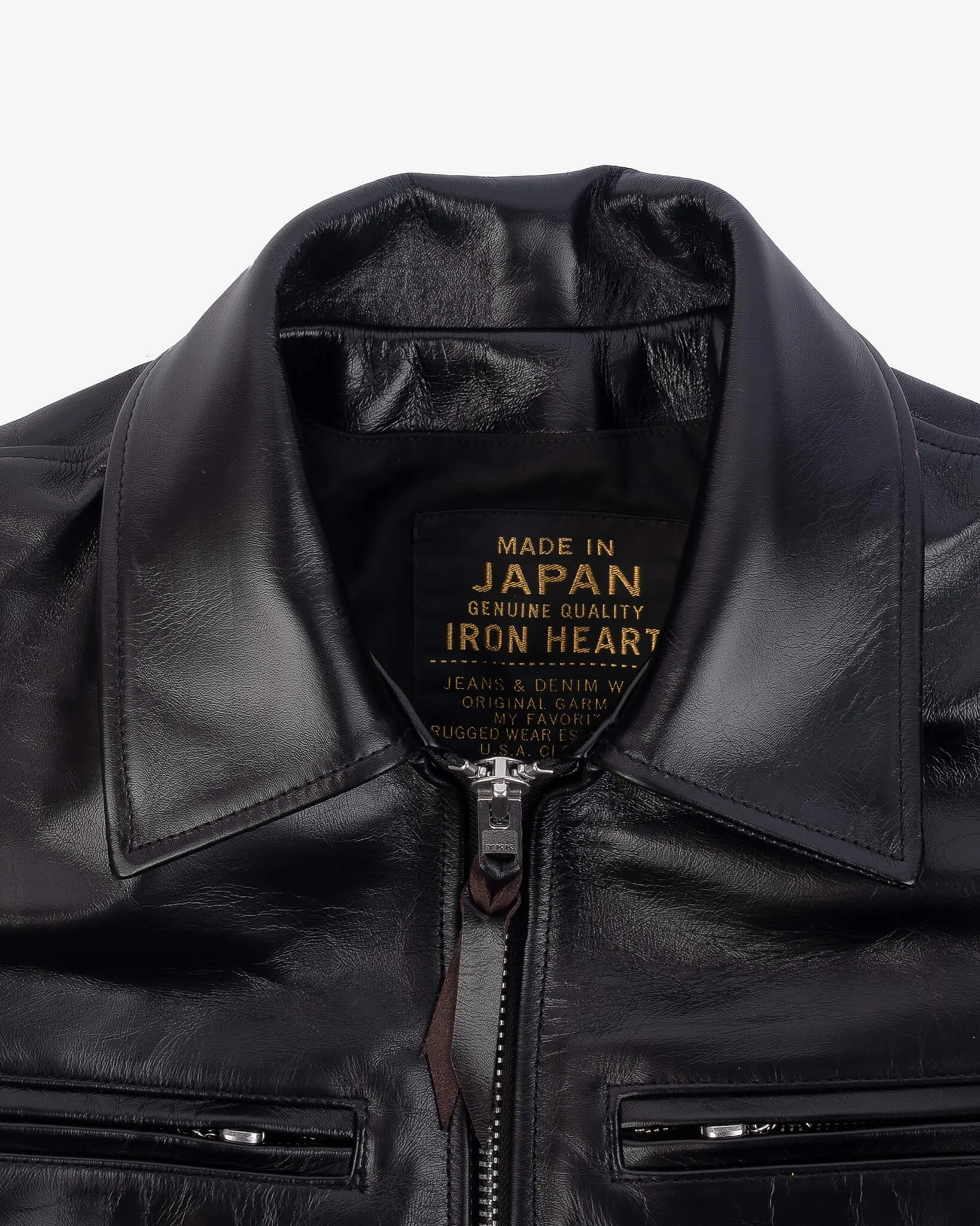 Japanese Horsehide Rider’s Jacket with Collar - Black (Tea-Core Dyed)