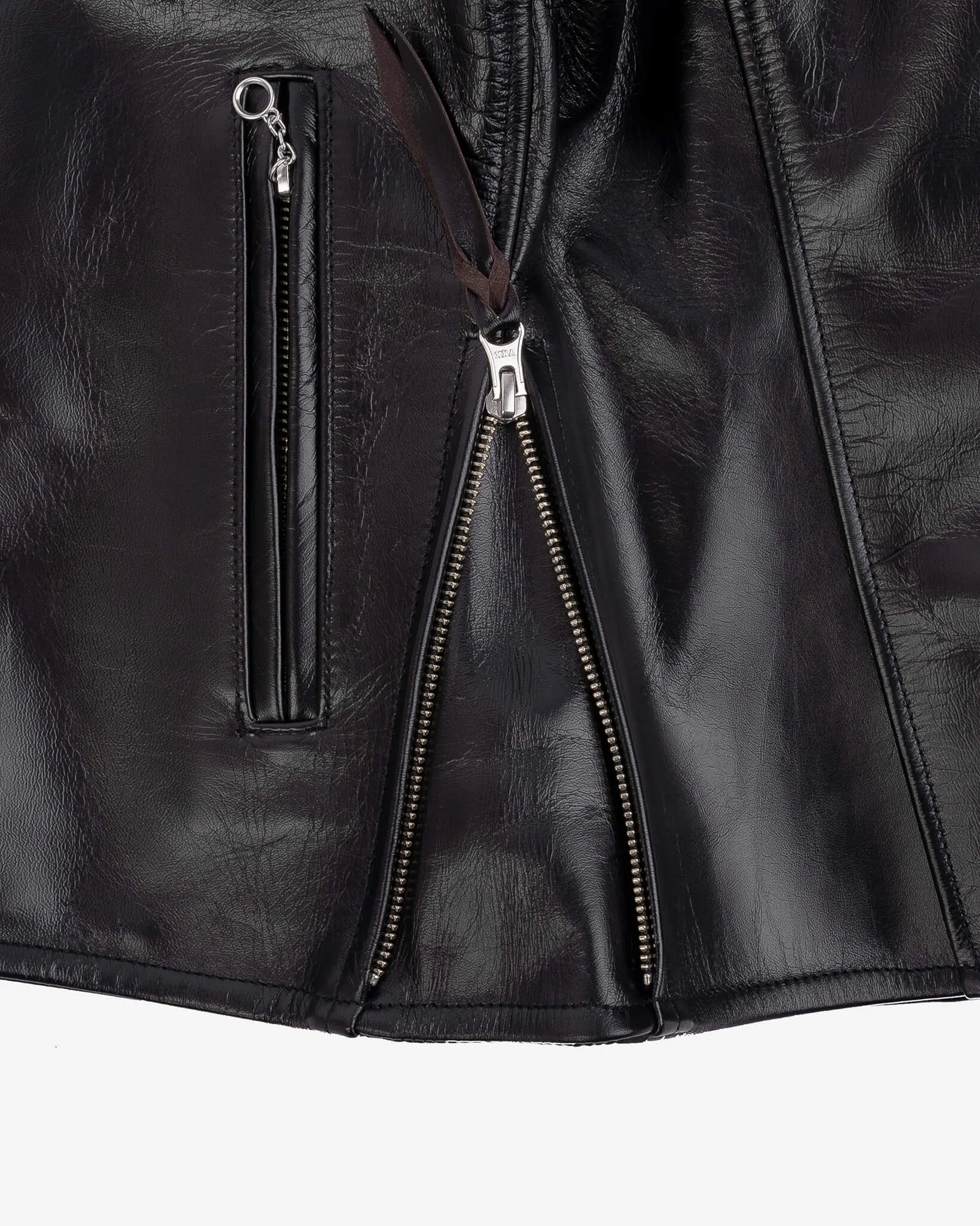 Japanese Horsehide Rider’s Jacket with Collar - Black (Tea-Core Dyed)