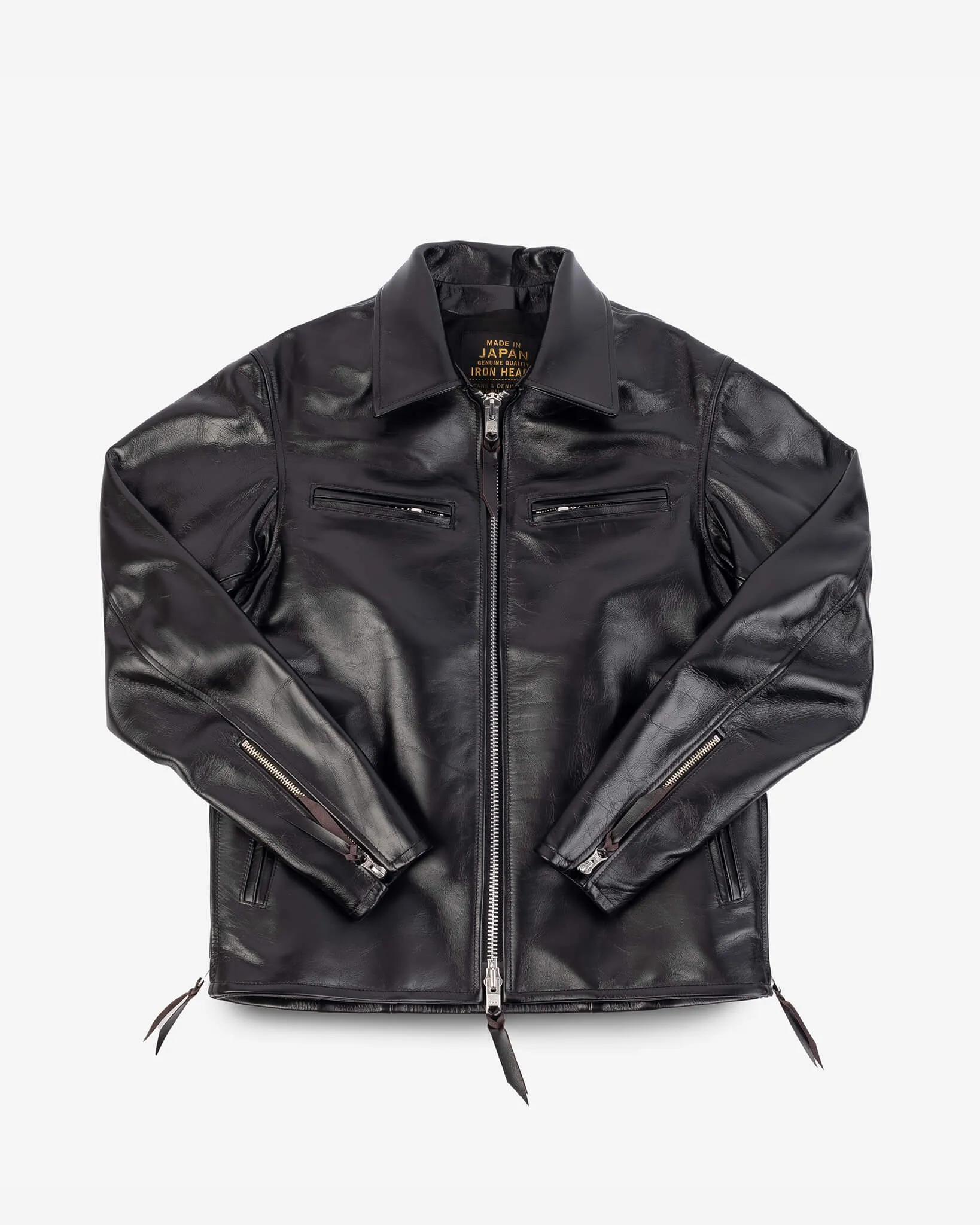 Japanese Horsehide Rider’s Jacket with Collar - Black (Tea-Core Dyed)