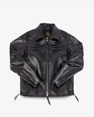 Japanese Horsehide Rider’s Jacket with Collar - Black (Tea-Core Dyed)