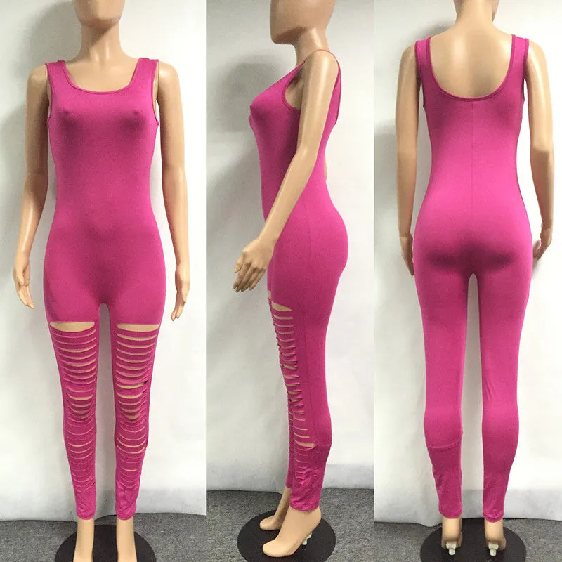 Jumpsuit Overalls Sleeveless Hole Solid Rompers Womens Jumpsuits Bodycon Elegant Bodysuit