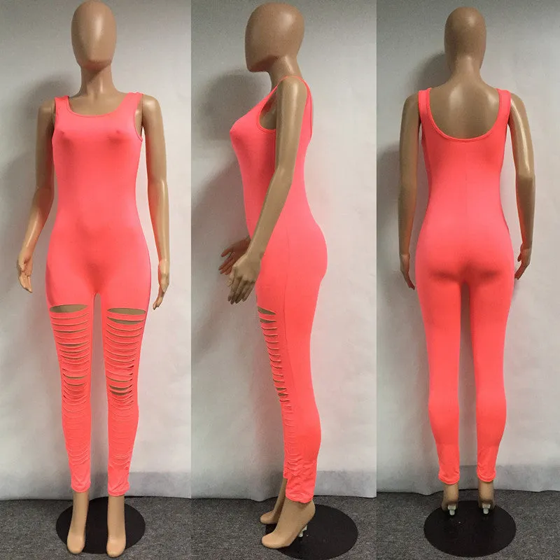 Jumpsuit Overalls Sleeveless Hole Solid Rompers Womens Jumpsuits Bodycon Elegant Bodysuit