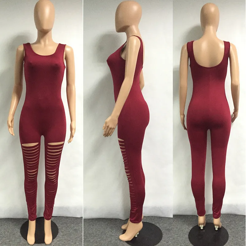 Jumpsuit Overalls Sleeveless Hole Solid Rompers Womens Jumpsuits Bodycon Elegant Bodysuit