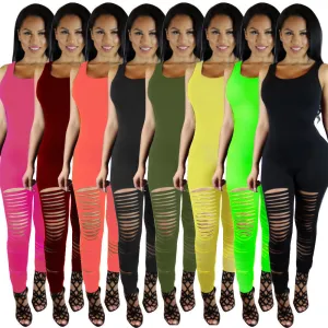 Jumpsuit Overalls Sleeveless Hole Solid Rompers Womens Jumpsuits Bodycon Elegant Bodysuit
