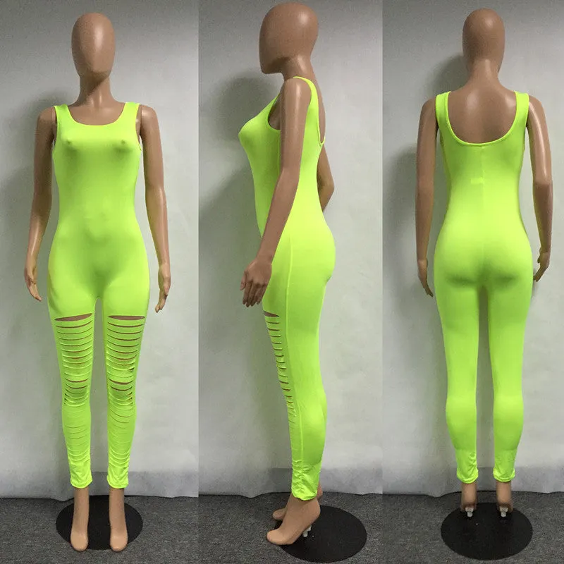 Jumpsuit Overalls Sleeveless Hole Solid Rompers Womens Jumpsuits Bodycon Elegant Bodysuit