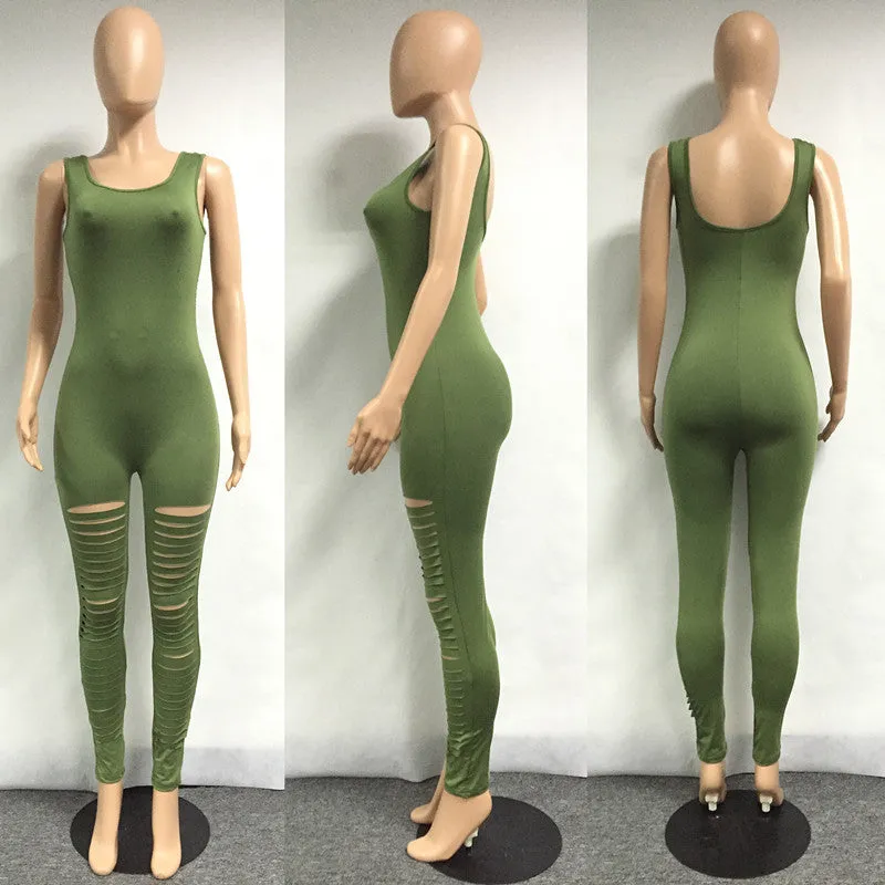 Jumpsuit Overalls Sleeveless Hole Solid Rompers Womens Jumpsuits Bodycon Elegant Bodysuit