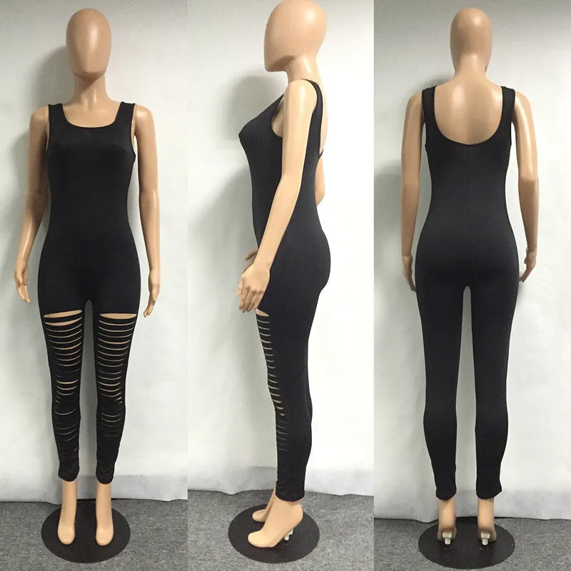 Jumpsuit Overalls Sleeveless Hole Solid Rompers Womens Jumpsuits Bodycon Elegant Bodysuit