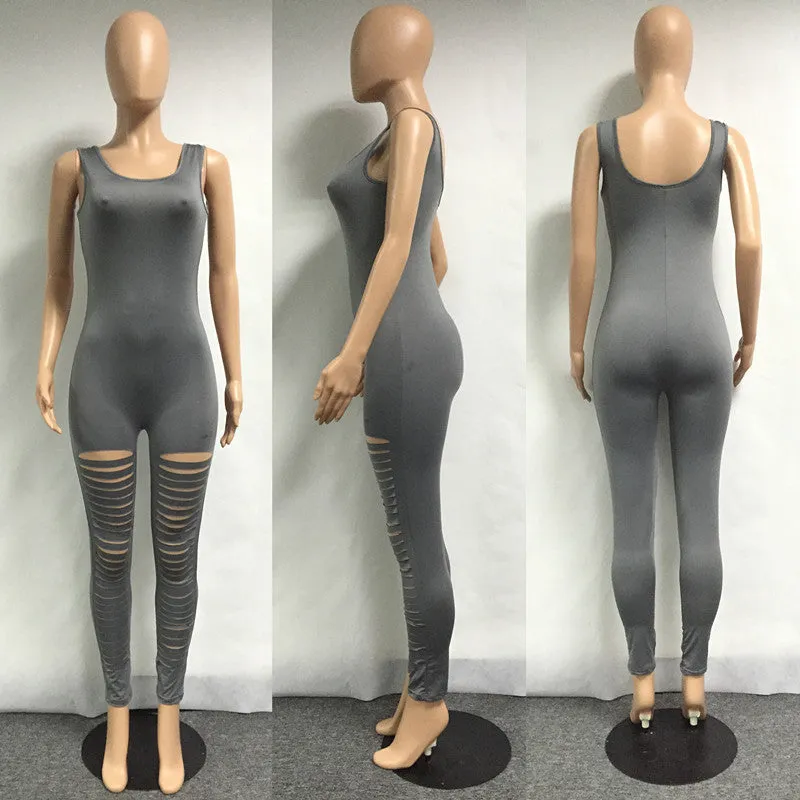 Jumpsuit Overalls Sleeveless Hole Solid Rompers Womens Jumpsuits Bodycon Elegant Bodysuit